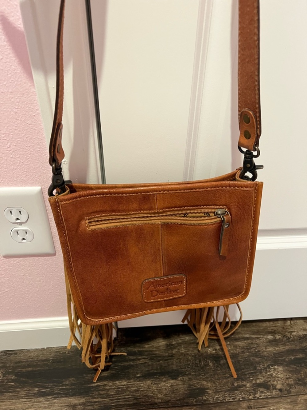American Darling Tooled Floral Leather Fringe Crossbody - Tan/Brown - Picture 4 of 6